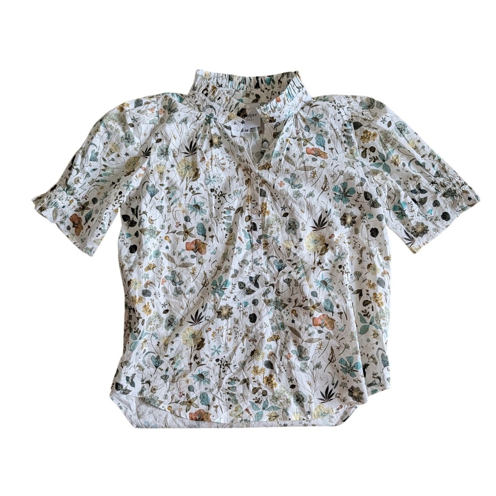 LaRoque NWT Gia Top Floral Ruffle‎ Neck Puff Sleeve Blouse White Multi- M - Picture 2 of 7